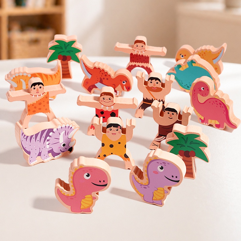 Wooden Blocks Stacking - Blocos de Equilíbrio de Dinossauros Primitivos,