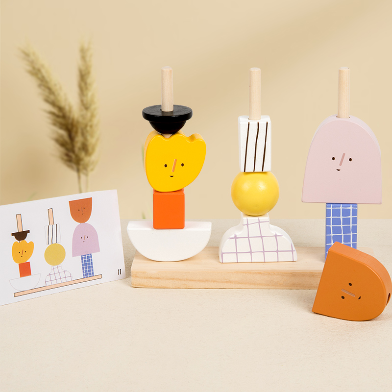 Wooden Blocks Stacking - Montessori 3d de madeira personagem criativo