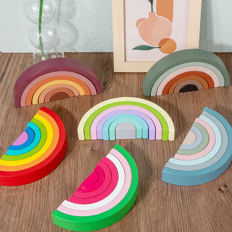 Wooden Blocks Stacking - Arco ponte arco-íris blocos de construção