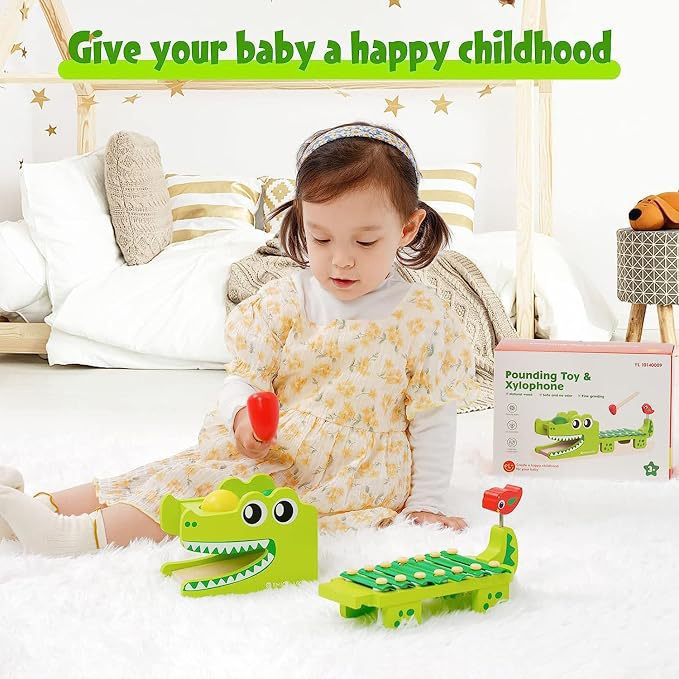 Kids Toys Xylophone - Brinquedo Xilofone de Crocodilo de Madeira