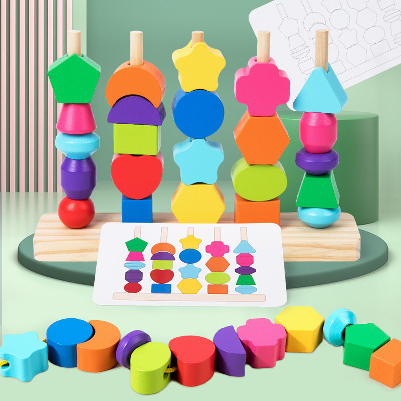 Wooden Blocks Stacking - Conjunto de brinquedos de sequenciamento de