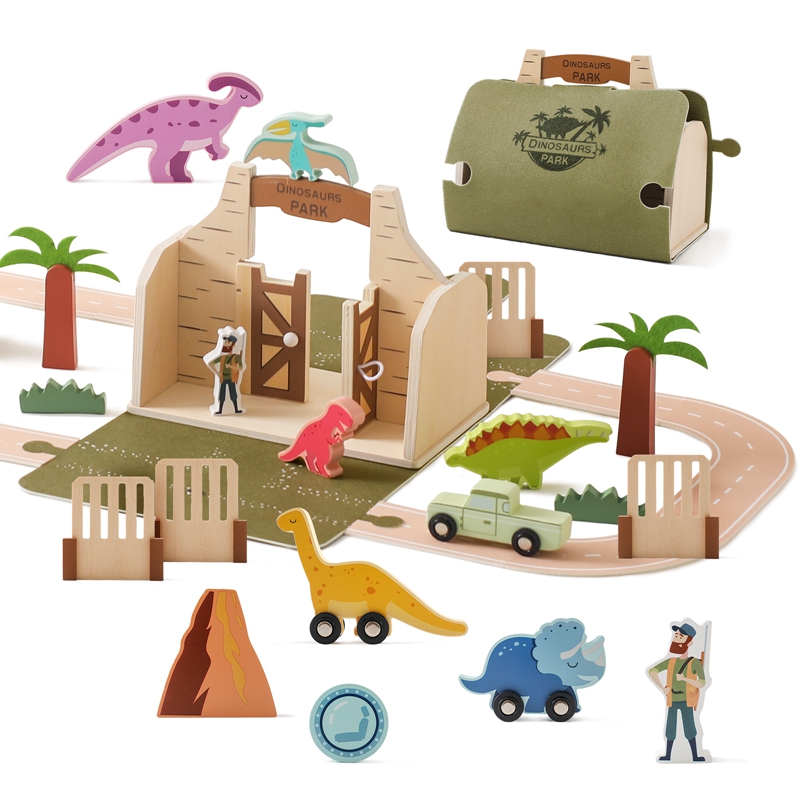 Wooden Blocks Stacking - Montessori dinossauro cena brinquedo de construção