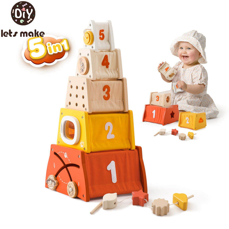 Wooden Blocks Stacking - Brinquedos Montessori de madeira para crianças,
