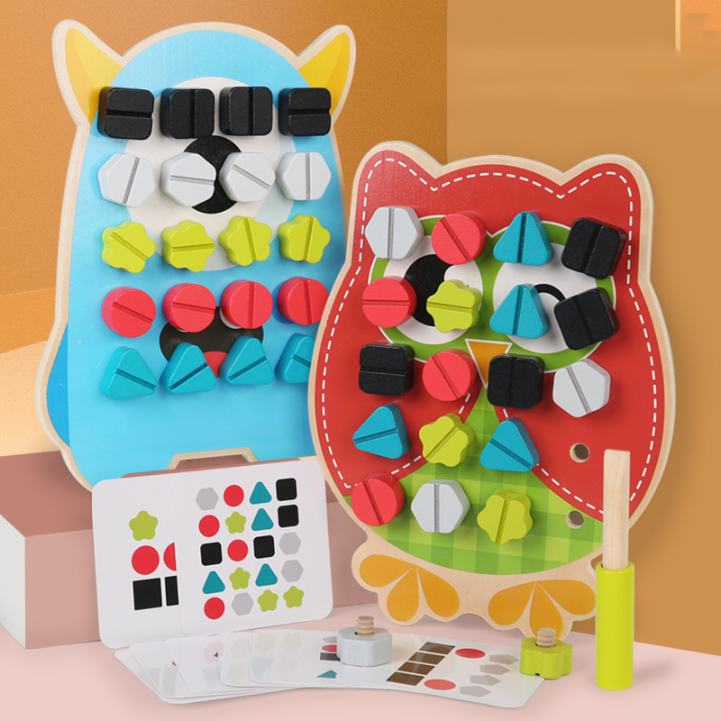 Wooden Blocks Stacking - Brinquedo de montagem de porca de