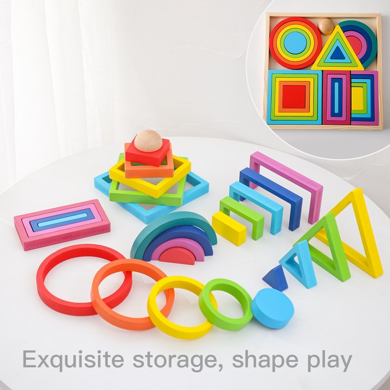 Montessori bloco de madeira br - Wooden Blocks Stacking avaliação e preço