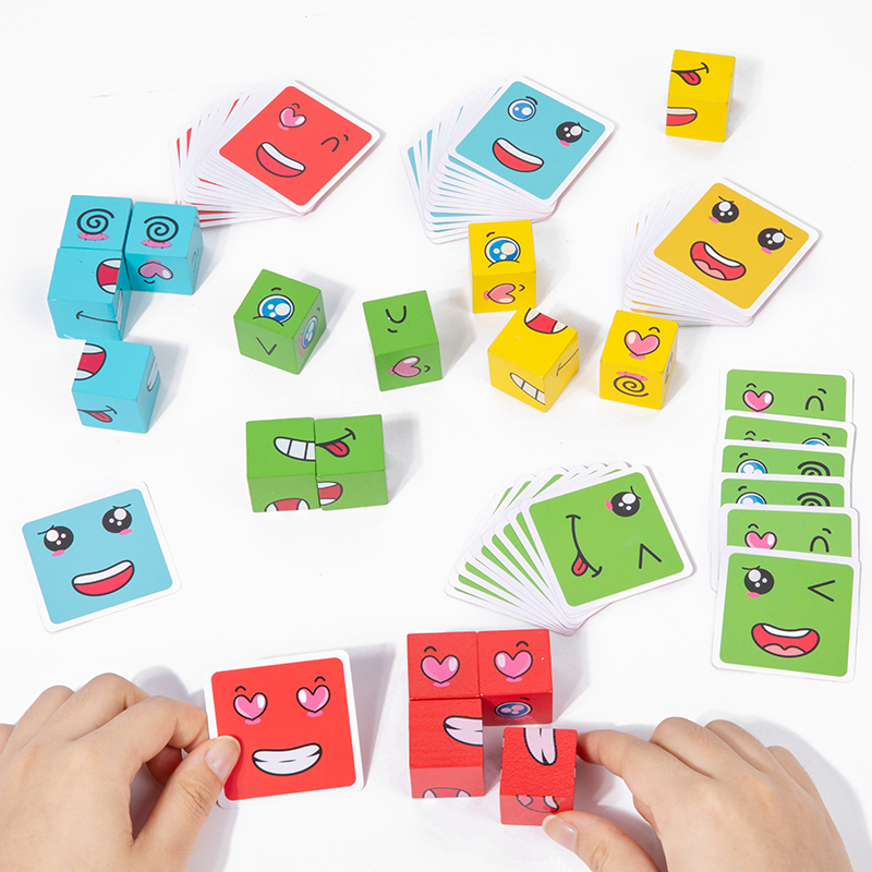 Crianças mudança de rosto cubo - Wooden Blocks Stacking avaliação e preço
