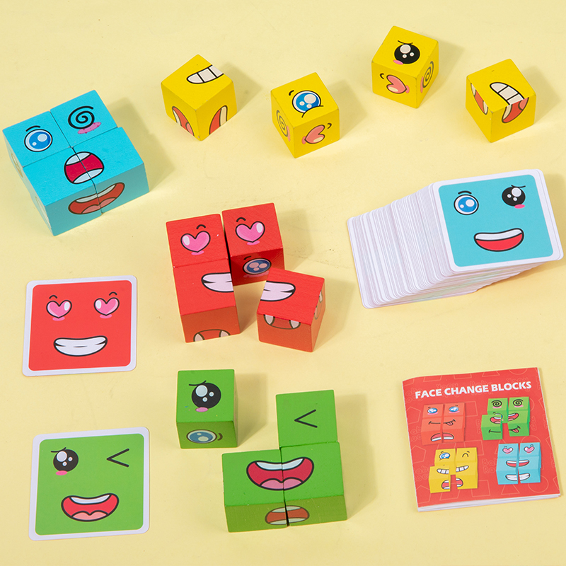 Crianças mudança de rosto cubo - Wooden Blocks Stacking avaliação e preço