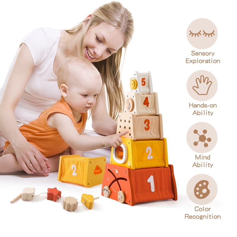 Brinquedos Montessori de madei - Wooden Blocks Stacking avaliação e preço